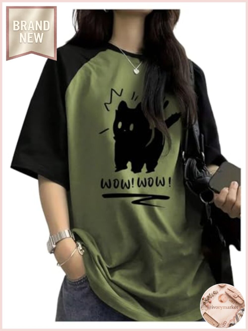Oversized Preppy Graphic Tee Kawaii 3/4 Sleeve Crew Neck